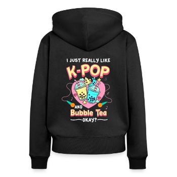 K-Pop - Frauen Premium Bio Zip Hoodie - Schwarz - Hinten - Julia (174cm)