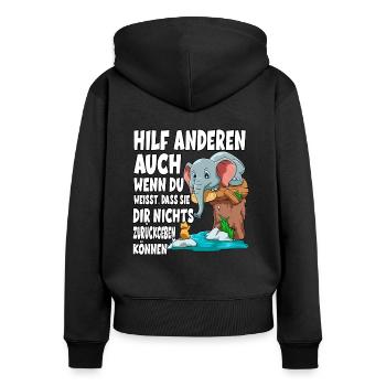 Hilf Anderen - Frauen Premium Bio Zip Hoodie - Schwarz - Hinten - Julia (174cm)
