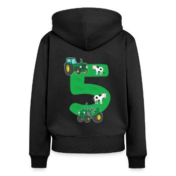 Geburtstagsshirt 5 Jahre Traktor 5. Geburtstag - Frauen Premium Bio Zip Hoodie - Schwarz - Hinten - Julia (174cm)