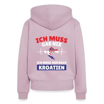 Ich muss gar nix ich muss nur nach Kroatien - Frauen Premium Bio Zip Hoodie - Altrosa - Hinten - Julia (174cm)