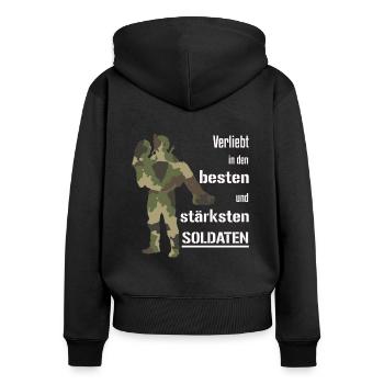 Soldatenfrau Soldaten Geschenk Soldat - Frauen Premium Bio Zip Hoodie - Schwarz - Hinten - Julia (174cm)