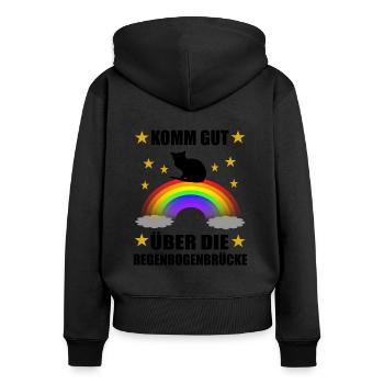 Süße Katze Regenbogenbrücke Gedanke - Frauen Premium Bio Zip Hoodie - Schwarz - Hinten - Julia (174cm)