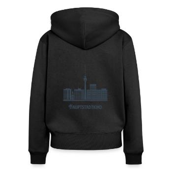 Berlin - Frauen Premium Bio Zip Hoodie - Schwarz - Hinten - Julia (174cm)