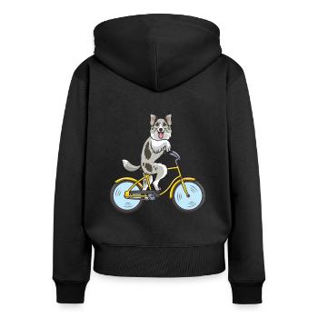 Chien Border Collie à vélo - Sweat à capuche zippé Premium bio Femme - noir - Dos - Julia (174cm)