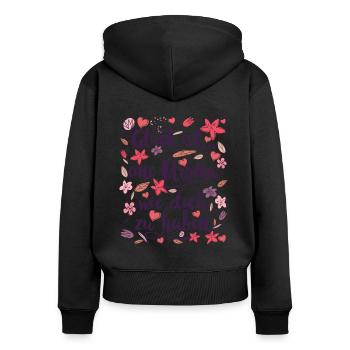 Uroma - Frauen Premium Bio Zip Hoodie - Schwarz - Hinten - Julia (174cm)