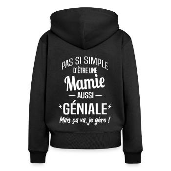 Mamie - Sweat à capuche zippé Premium bio Femme - noir - Dos - Julia (174cm)