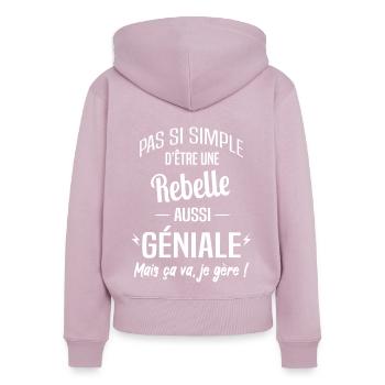 Rebelle - Sweat à capuche zippé Premium bio Femme - rose poudré - Dos - Julia (174cm)