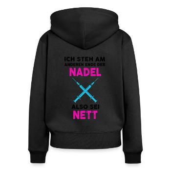 Arzthelferin Krankenschwester Geschenk - Frauen Premium Bio Zip Hoodie - Schwarz - Hinten - Julia (174cm)