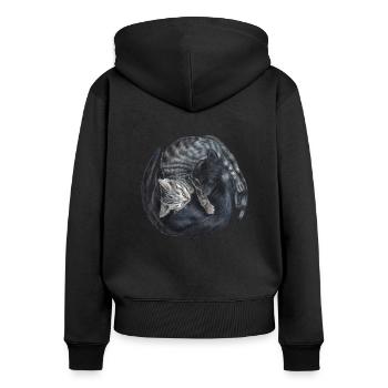 Yin & Yang Katzen - Geschenkidee - Kätzchen - süß - Frauen Premium Bio Zip Hoodie - Schwarz - Hinten - Julia (174cm)