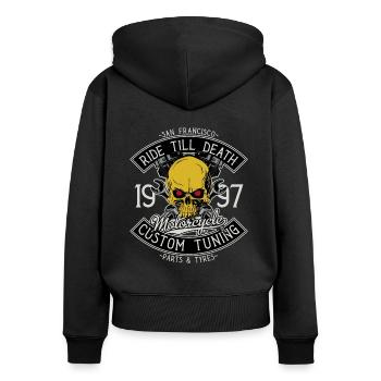 Motorcycle Skull - Frauen Premium Bio Zip Hoodie - Schwarz - Hinten - Julia (174cm)