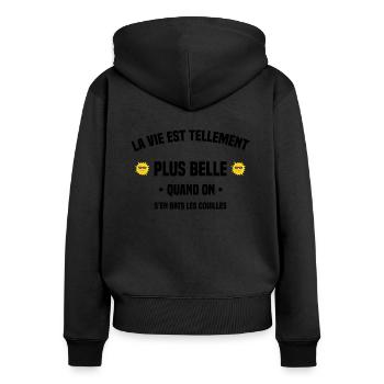 la vie est tellement plus belle quand on cadeau - Sweat à capuche zippé Premium bio Femme - noir - Dos - Julia (174cm)