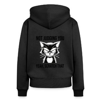Sarkastische Katze Not Judging You Scratch That - Frauen Premium Bio Zip Hoodie - Schwarz - Hinten - Julia (174cm)
