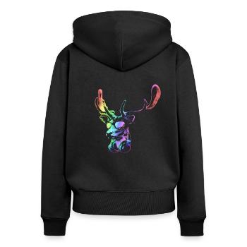 Deer DJ. Neon Cool and Funny Music Animal With - Women's Premium Organic Zip Hoodie - black - Back - Julia (174cm)