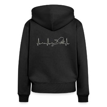 Taucherin. Herz. Liebe. Ekg. Impuls. Schlagen. - Frauen Premium Bio Zip Hoodie - Schwarz - Hinten - Julia (174cm)