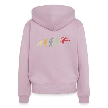 Hürden Mann, die Evolution läuft - Frauen Premium Bio Zip Hoodie - Altrosa - Hinten - Julia (174cm)