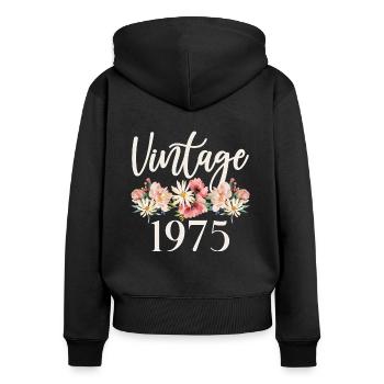 50. Geburtstag 2025 Blumen Vintage 1975 Frauen - Frauen Premium Bio Zip Hoodie - Schwarz - Hinten - Julia (174cm)