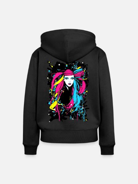 Farbenfrohe Frau - Frauen Premium Bio Zip Hoodie - Schwarz