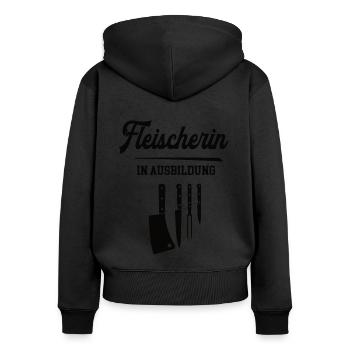 Fleischerin in Ausbildung Fleischerausbildung - Frauen Premium Bio Zip Hoodie - Schwarz - Hinten - Julia (174cm)
