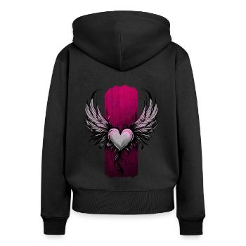 Himmlische Umarmung: Geflügeltes Valentinsherz - Frauen Premium Bio Zip Hoodie - Schwarz - Hinten - Julia (174cm)
