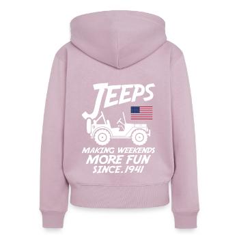 Les jeeps rendent le week-end plus amusant depuis 1941 - Sweat à capuche zippé Premium bio Femme - rose poudré - Dos - Julia (174cm)
