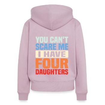 Tu ne peux pas me faire peur, j’ai quatre filles - Sweat à capuche zippé Premium bio Femme - rose poudré - Dos - Julia (174cm)