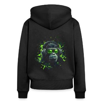 DJ Cool Outfit Pop Art Techno Festival Affe - Frauen Premium Bio Zip Hoodie - Schwarz - Hinten - Julia (174cm)