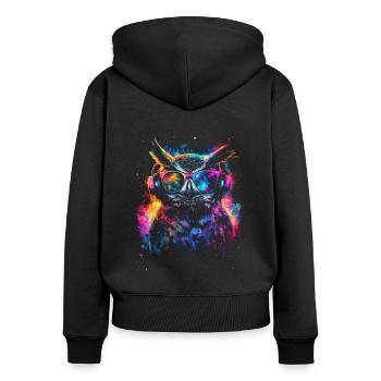 DJ Cool Outfit Rave Techno Festival Eule - Frauen Premium Bio Zip Hoodie - Schwarz - Hinten - Julia (174cm)