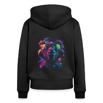 DJ Cool Outfit Pop Art Techno Festival Capybara - Frauen Premium Bio Zip Hoodie - Schwarz - Hinten - Julia (174cm)