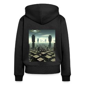 Science Fiction Stadt Zukunft - Frauen Premium Bio Zip Hoodie - Schwarz - Hinten - Julia (174cm)