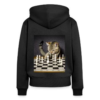 Le chat joue aux échecs - Sweat à capuche zippé Premium bio Femme - noir - Dos - Julia (174cm)