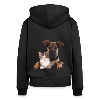 Süßes Hundebaby und Katzenbaby - Frauen Premium Bio Zip Hoodie - Schwarz - Hinten - Julia (174cm)
