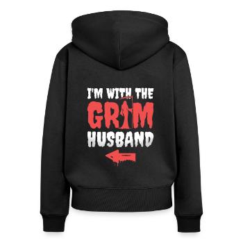 Ich bin mit dem Sensenmann Lustiges Halloween - Frauen Premium Bio Zip Hoodie - Schwarz - Hinten - Julia (174cm)