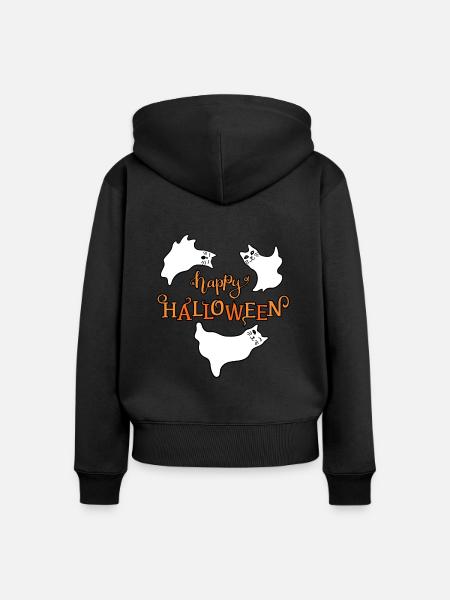 happy halloween ghost kitten - Frauen Premium Bio Zip Hoodie - Schwarz