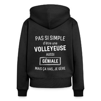 VOLLEYEUSE GÉNIALE - Sweat à capuche zippé Premium bio Femme - noir - Dos - Julia (174cm)