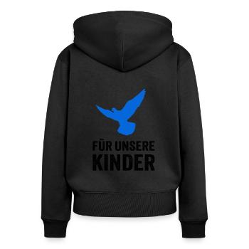 Für unsere Kinder - Friedenstaube - Frauen Premium Bio Zip Hoodie - Schwarz - Hinten - Julia (174cm)