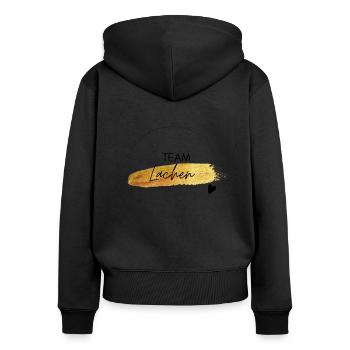 Team Lachen - positives Denken - Affirmationen - Frauen Premium Bio Zip Hoodie - Schwarz - Hinten - Julia (174cm)