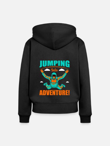 Stürze dich ins Abenteuer! - Frauen Premium Bio Zip Hoodie - Schwarz