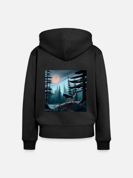 Der einsame Wolf - Frauen Premium Bio Zip Hoodie - Schwarz