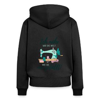 Näherin Schneiderin Nähmaschine Geschenk Nähen - Frauen Premium Bio Zip Hoodie - Schwarz - Hinten - Julia (174cm)