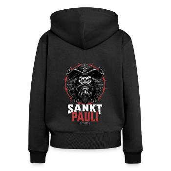 St Pauli Retro Piratenkopf Hansestadt Hamburg - Frauen Premium Bio Zip Hoodie - Schwarz - Hinten - Julia (174cm)