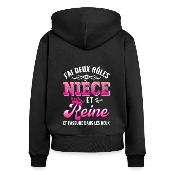 nièce reine j'assure couronne princesse - Sweat à capuche zippé Premium bio Femme - noir - Dos - Julia (174cm)