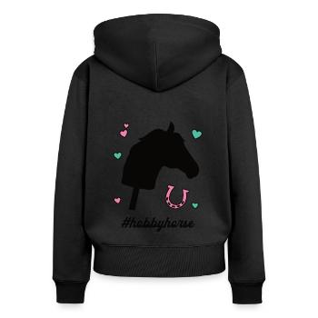 Hobbyhorse Steckenpferde Reiten Pferd Hobby Horse - Frauen Premium Bio Zip Hoodie - Schwarz - Hinten - Julia (174cm)