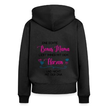 Bonusmama Familie Liebe Patchwork Bonus Mama - Frauen Premium Bio Zip Hoodie - Schwarz - Hinten - Julia (174cm)