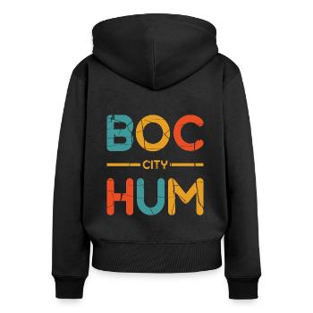 Bochum Vintage City - Frauen Premium Bio Zip Hoodie - Schwarz - Hinten - Julia (174cm)
