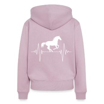 Silhouette du cheval battant de cœur - Sweat à capuche zippé Premium bio Femme - rose poudré - Dos - Julia (174cm)