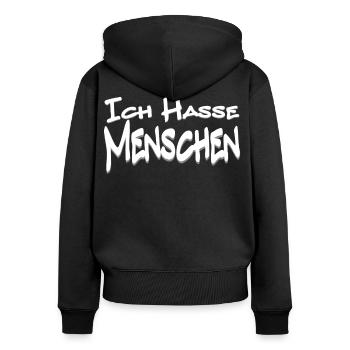 Humoristischer Spruch mit Comic-Design - Frauen Premium Bio Zip Hoodie - Schwarz - Hinten - Julia (174cm)