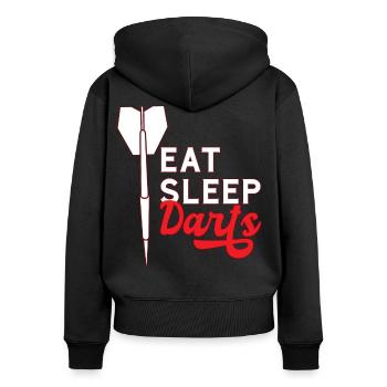 Darts Motiv Eat Sleep Darts - Frauen Premium Bio Zip Hoodie - Schwarz - Hinten - Julia (174cm)