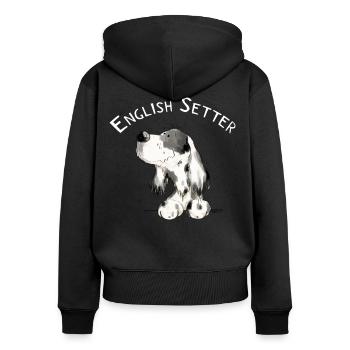 Happy Englischer Setter I Hunde Comic Geschenk - Frauen Premium Bio Zip Hoodie - Schwarz - Hinten - Julia (174cm)