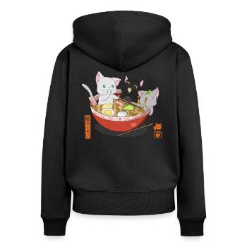Ramen Chats - Sweat à capuche zippé Premium bio Femme - noir - Dos - Julia (174cm)