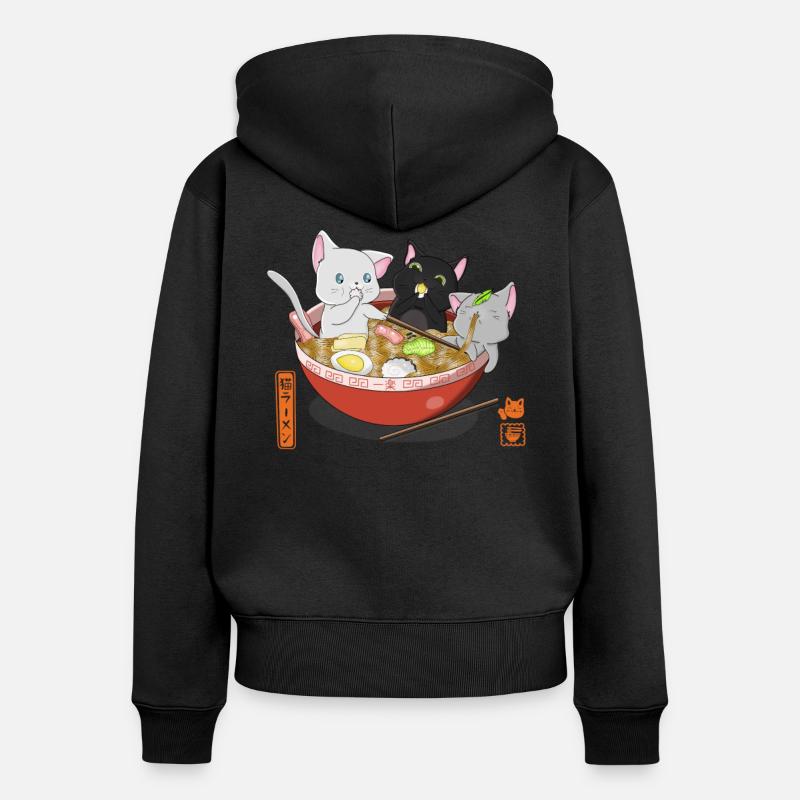 Ramen Chats - Sweat à capuche zippé Premium bio Femme - noir
